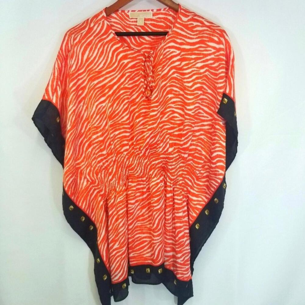 Michael Kors butterfly blouse with MK drawstring size M